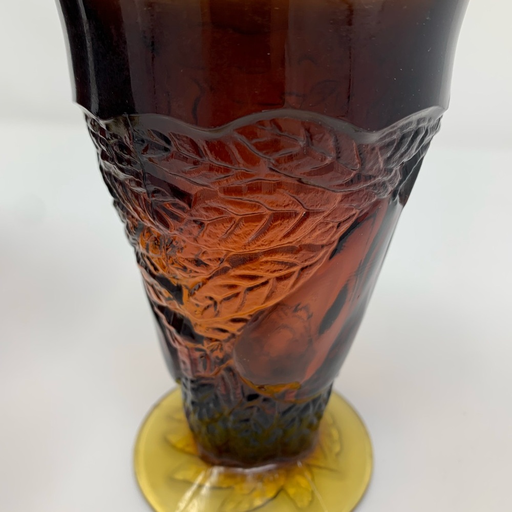 💎 RARE VINTAGE TIARA SWEET PEAR Dark Amber footed Tumblers 9oz goblet glass 5” - Picture 8 of 8